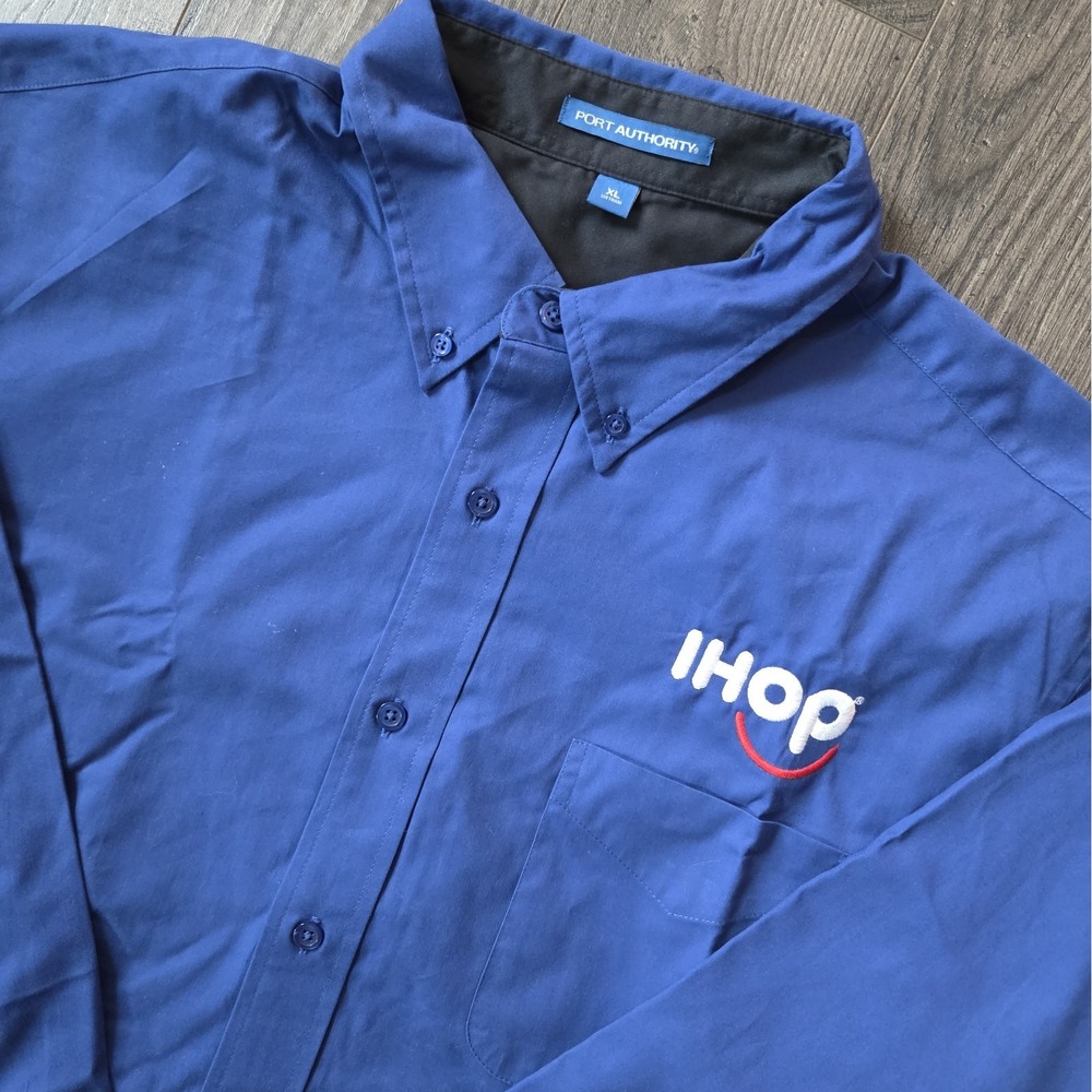 IHOP Manager Employee Shirt S608 Port Authority Long Sleeve Button Up Blue XL